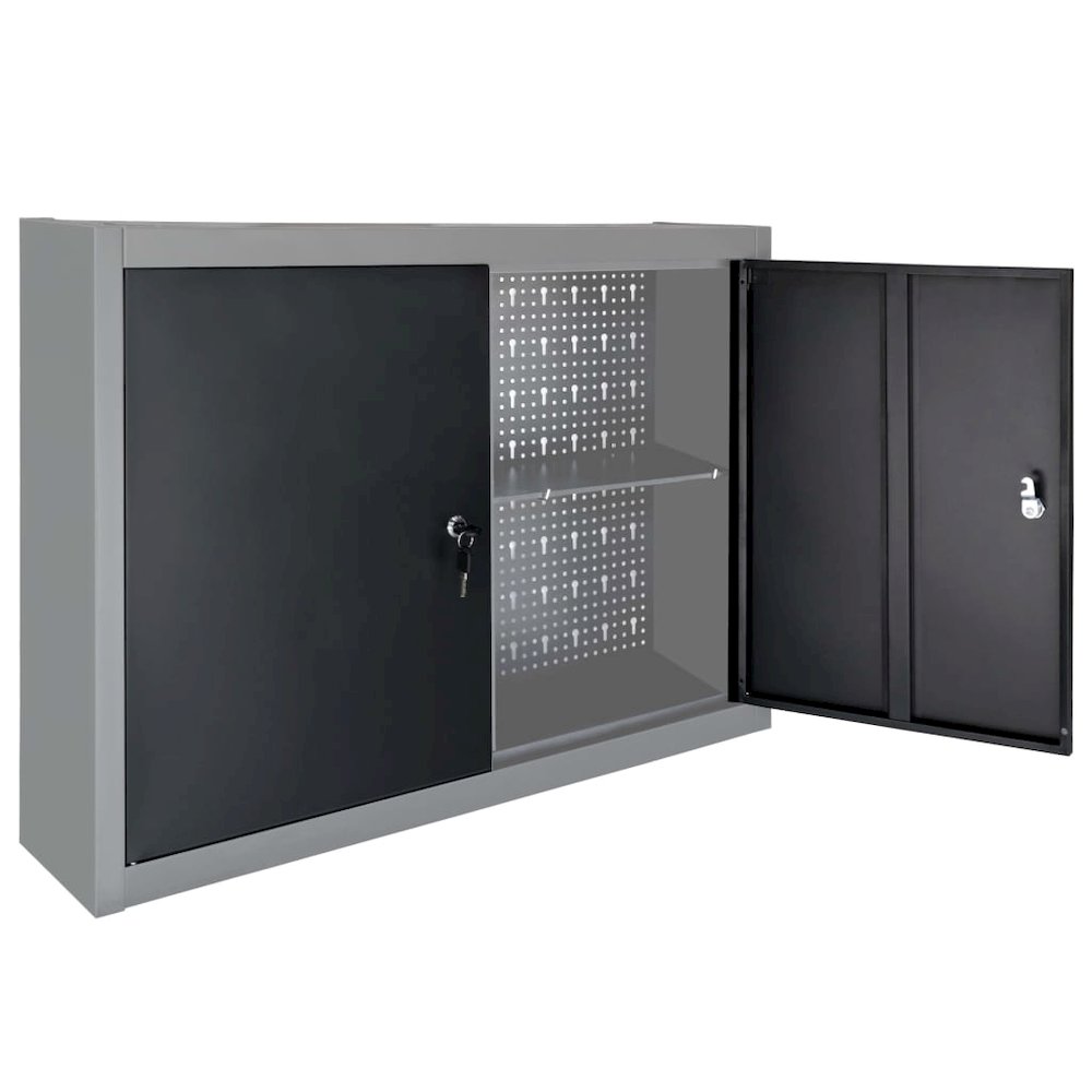 vidaXL Wall Mounted Tool Cabinet Industrial Style Metal Gray and Black, 145365. Picture 4