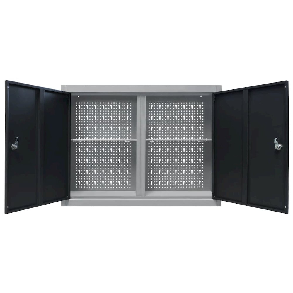 vidaXL Wall Mounted Tool Cabinet Industrial Style Metal Gray and Black, 145365. Picture 5