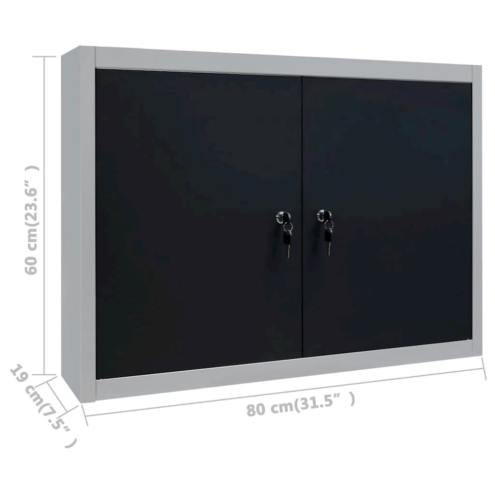 vidaXL Wall Mounted Tool Cabinet Industrial Style Metal Gray and Black, 145365. Picture 8