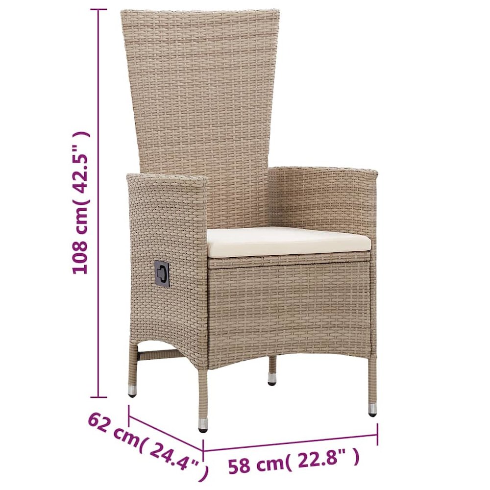 vidaXL Outdoor Chairs 2 pcs with Cushions Poly Rattan Beige, 46063. Picture 12