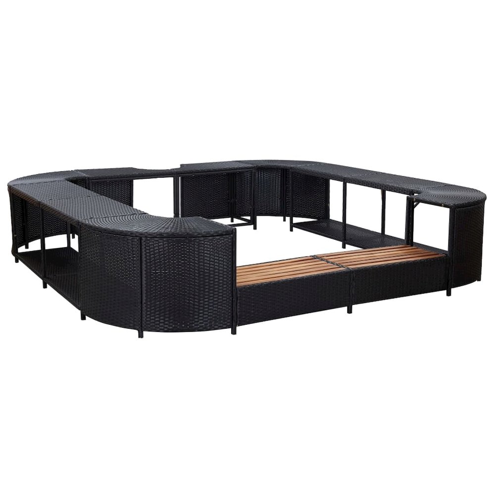 Spa Surround Black PE rattan, powder-coated steel, solid acacia wood. Picture 1