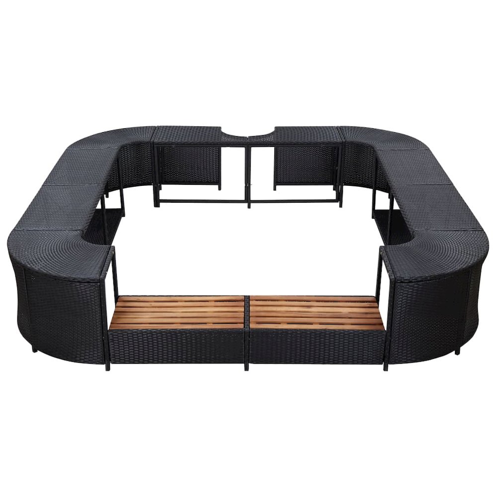 Spa Surround Black PE rattan, powder-coated steel, solid acacia wood. Picture 3