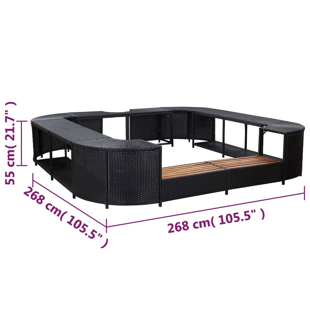 Spa Surround Black PE rattan, powder-coated steel, solid acacia wood. Picture 6