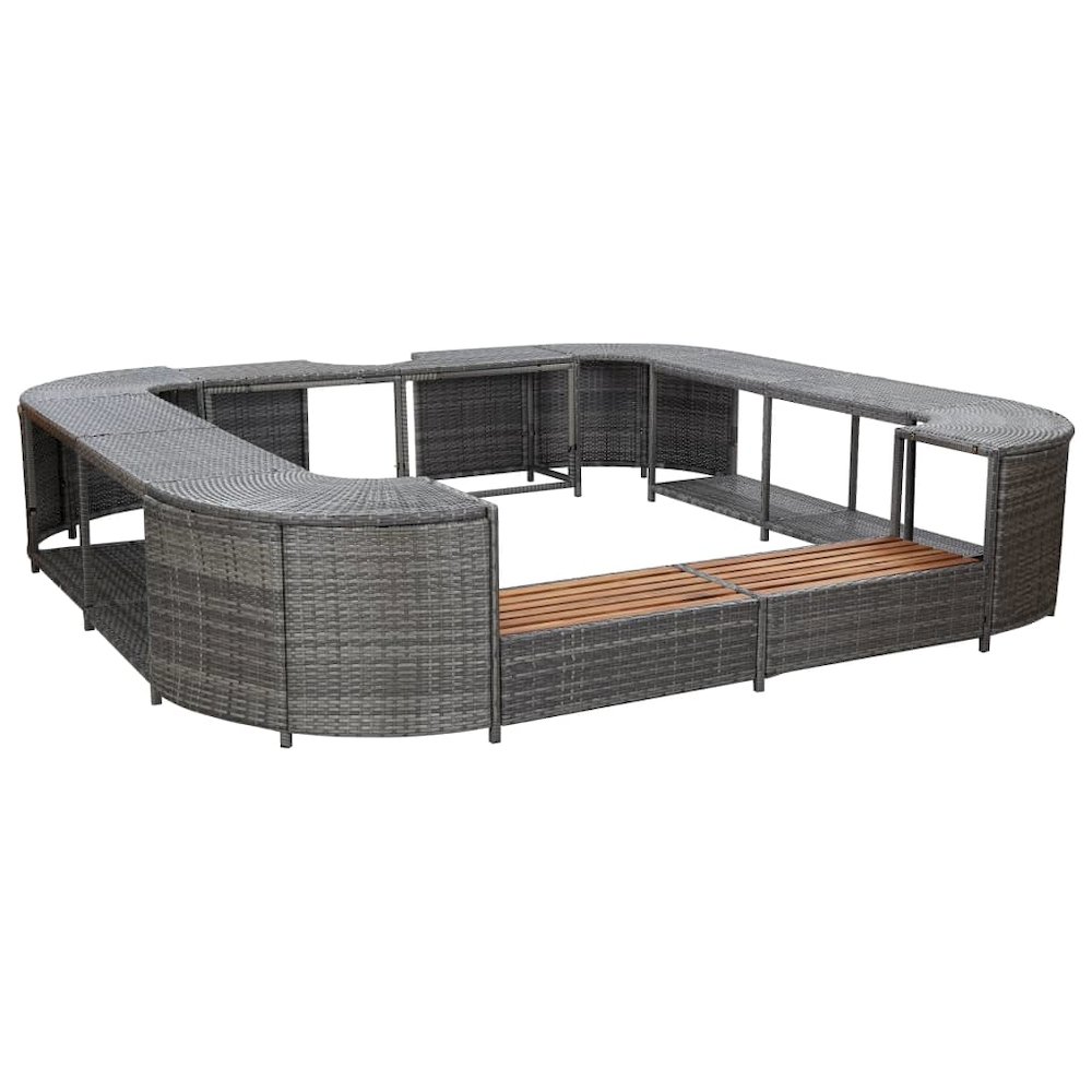 Spa Surround Grey PE rattan, powder-coated steel, solid acacia wood. Picture 1