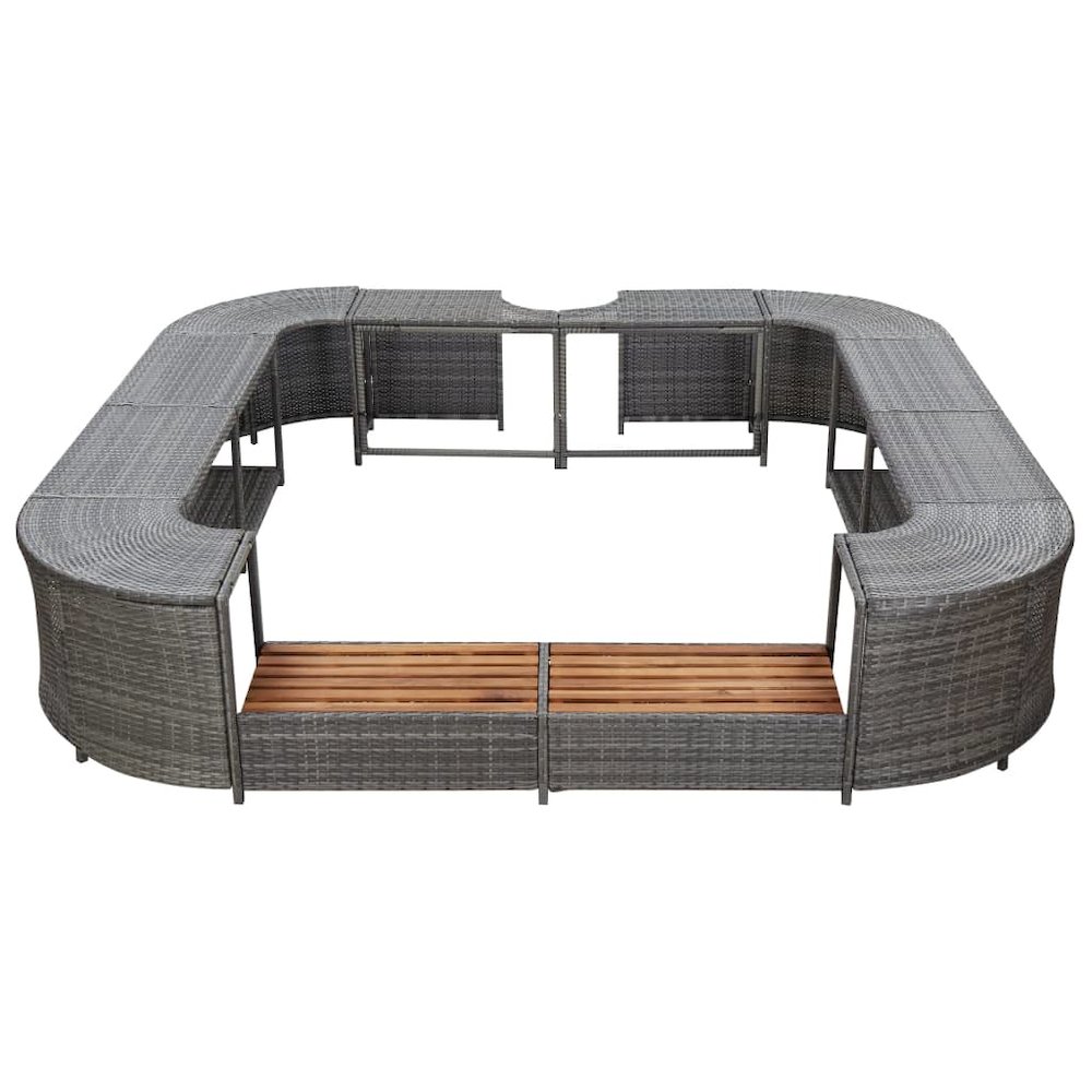 Spa Surround Grey PE rattan, powder-coated steel, solid acacia wood. Picture 3