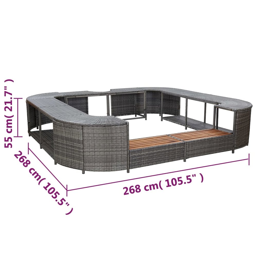 Spa Surround Grey PE rattan, powder-coated steel, solid acacia wood. Picture 7