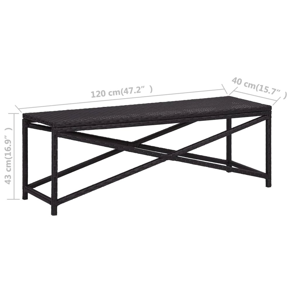 Patio Bench 47.2" Poly Rattan Black. Picture 5