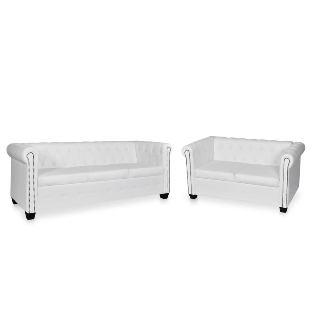 Sofa White Faux leather 2-seater and 3-seater Chesterfield Sofa. Picture 1