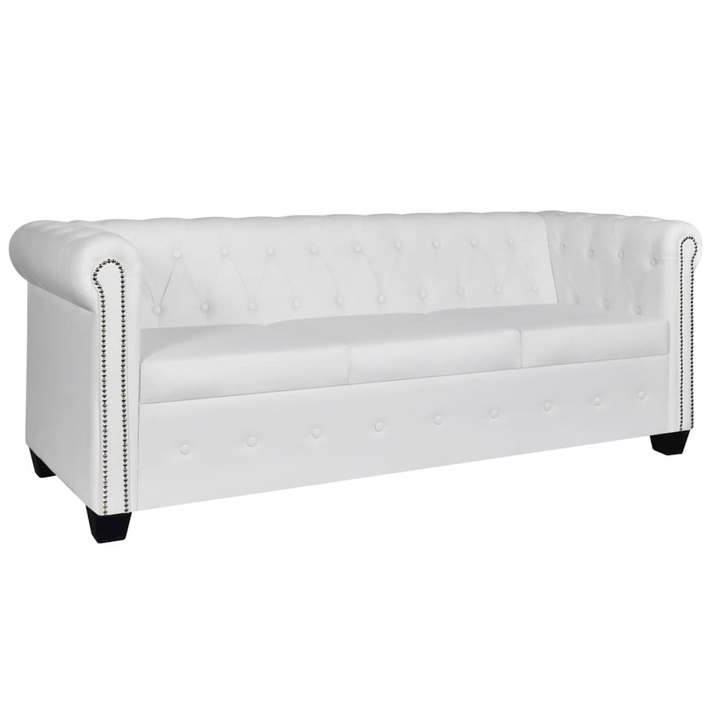 Sofa White Faux leather 2-seater and 3-seater Chesterfield Sofa. Picture 2