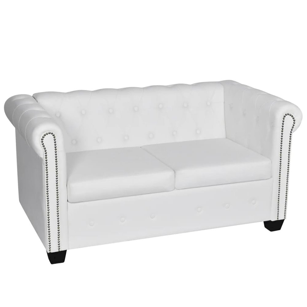Sofa White Faux leather 2-seater and 3-seater Chesterfield Sofa. Picture 3