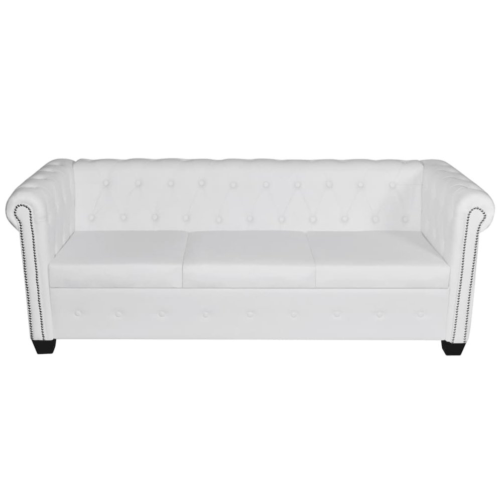 Sofa White Faux leather 2-seater and 3-seater Chesterfield Sofa. Picture 4