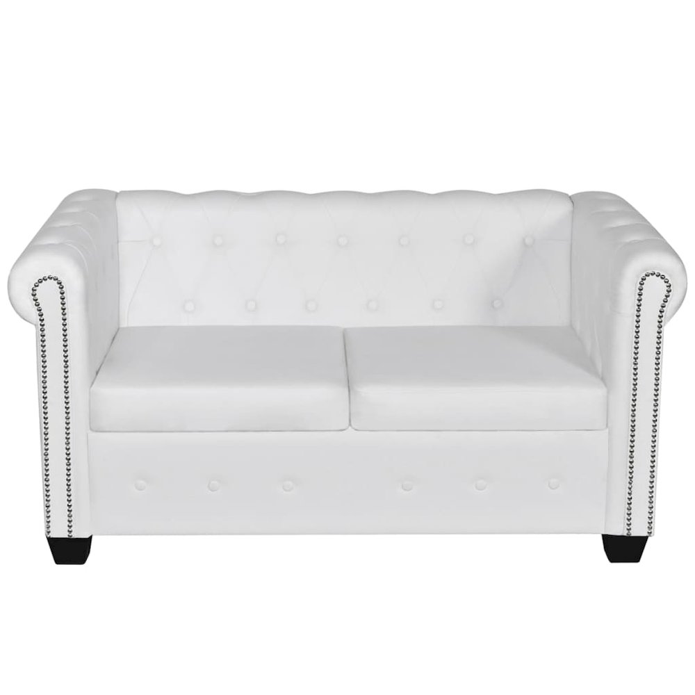 Sofa White Faux leather 2-seater and 3-seater Chesterfield Sofa. Picture 5
