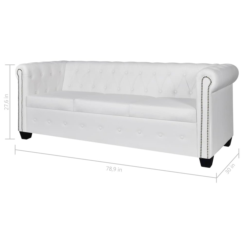 Sofa White Faux leather 2-seater and 3-seater Chesterfield Sofa. Picture 8