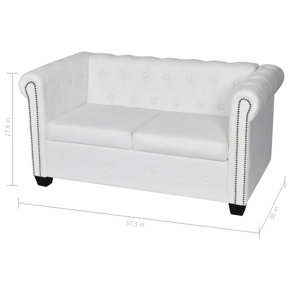 Sofa White Faux leather 2-seater and 3-seater Chesterfield Sofa. Picture 9