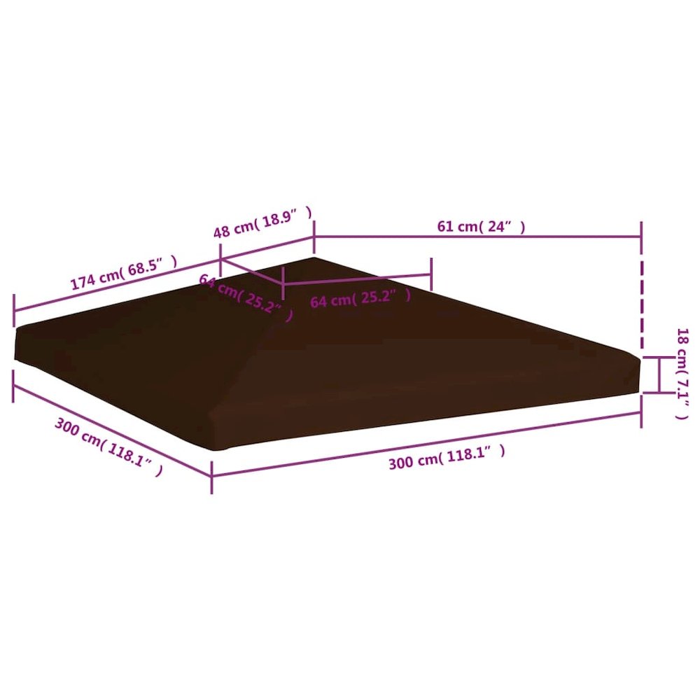 vidaXL Gazebo Top Cover 9.1 oz/ydÂ² 9.8'x9.8' Brown, 46621. Picture 6