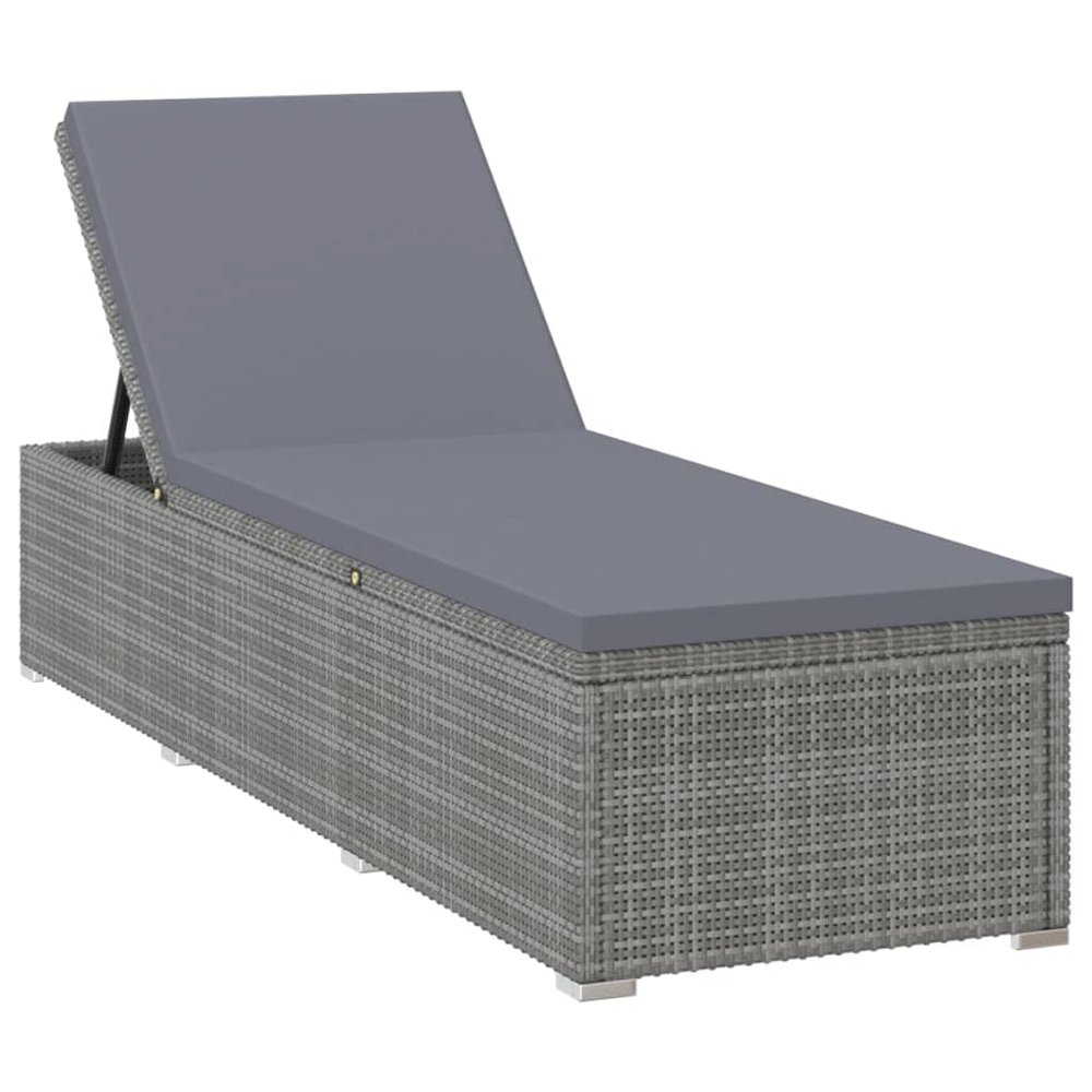 vidaXL Sun Lounger with Cushion Poly Rattan Gray, 46220. Picture 2