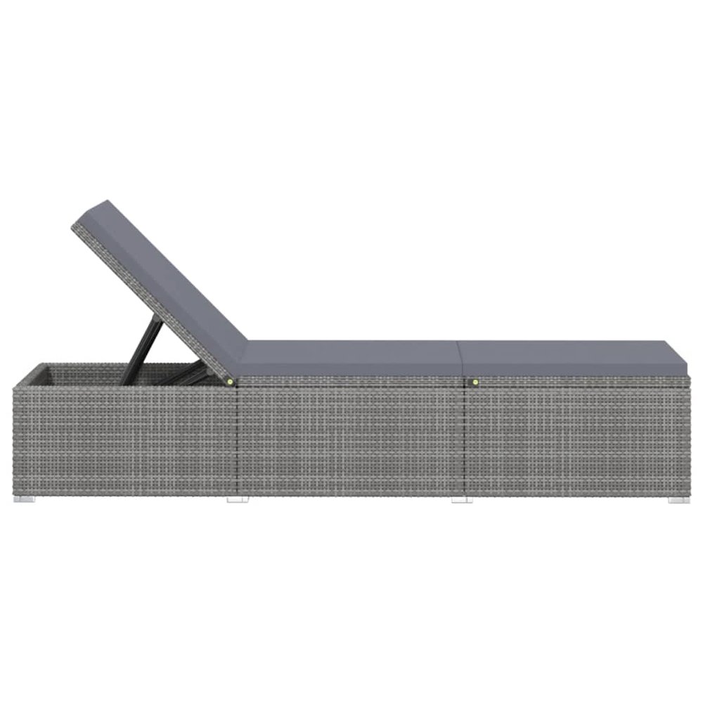 vidaXL Sun Lounger with Cushion Poly Rattan Gray, 46220. Picture 4
