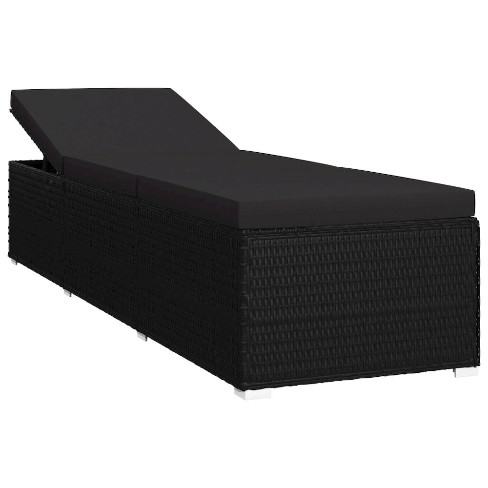 vidaXL Sun Lounger with Cushion Poly Rattan Black, 46221. Picture 2