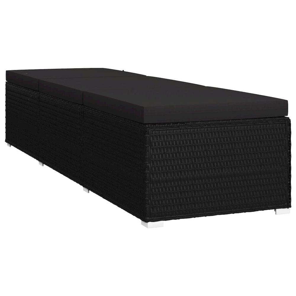 vidaXL Sun Lounger with Cushion Poly Rattan Black, 46221. Picture 3