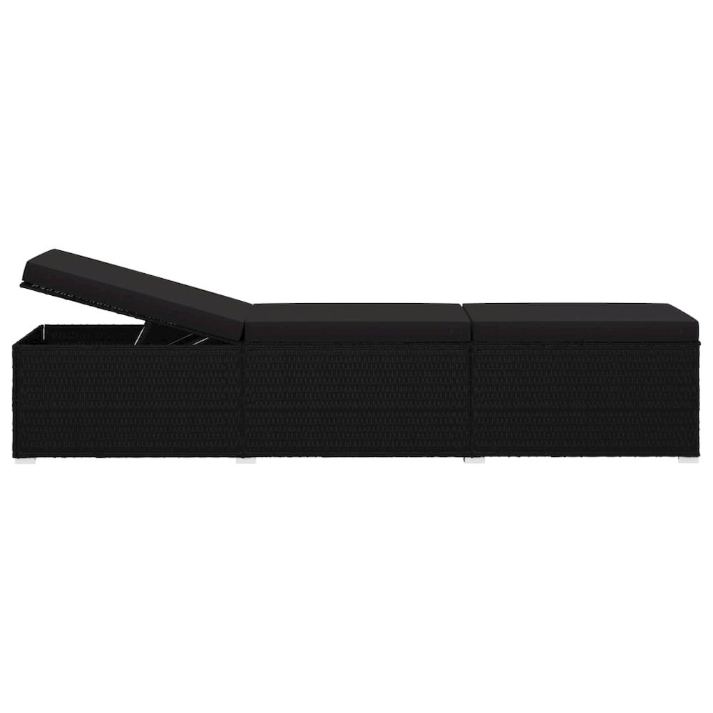 vidaXL Sun Lounger with Cushion Poly Rattan Black, 46221. Picture 4
