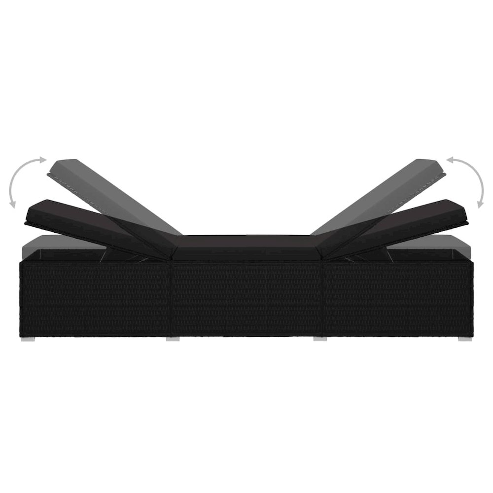 vidaXL Sun Lounger with Cushion Poly Rattan Black, 46221. Picture 6