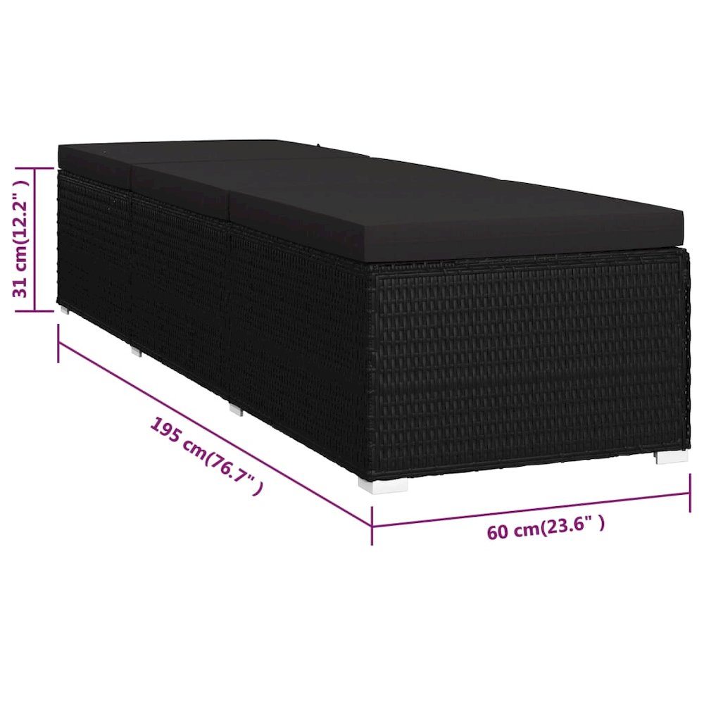 vidaXL Sun Lounger with Cushion Poly Rattan Black, 46221. Picture 9
