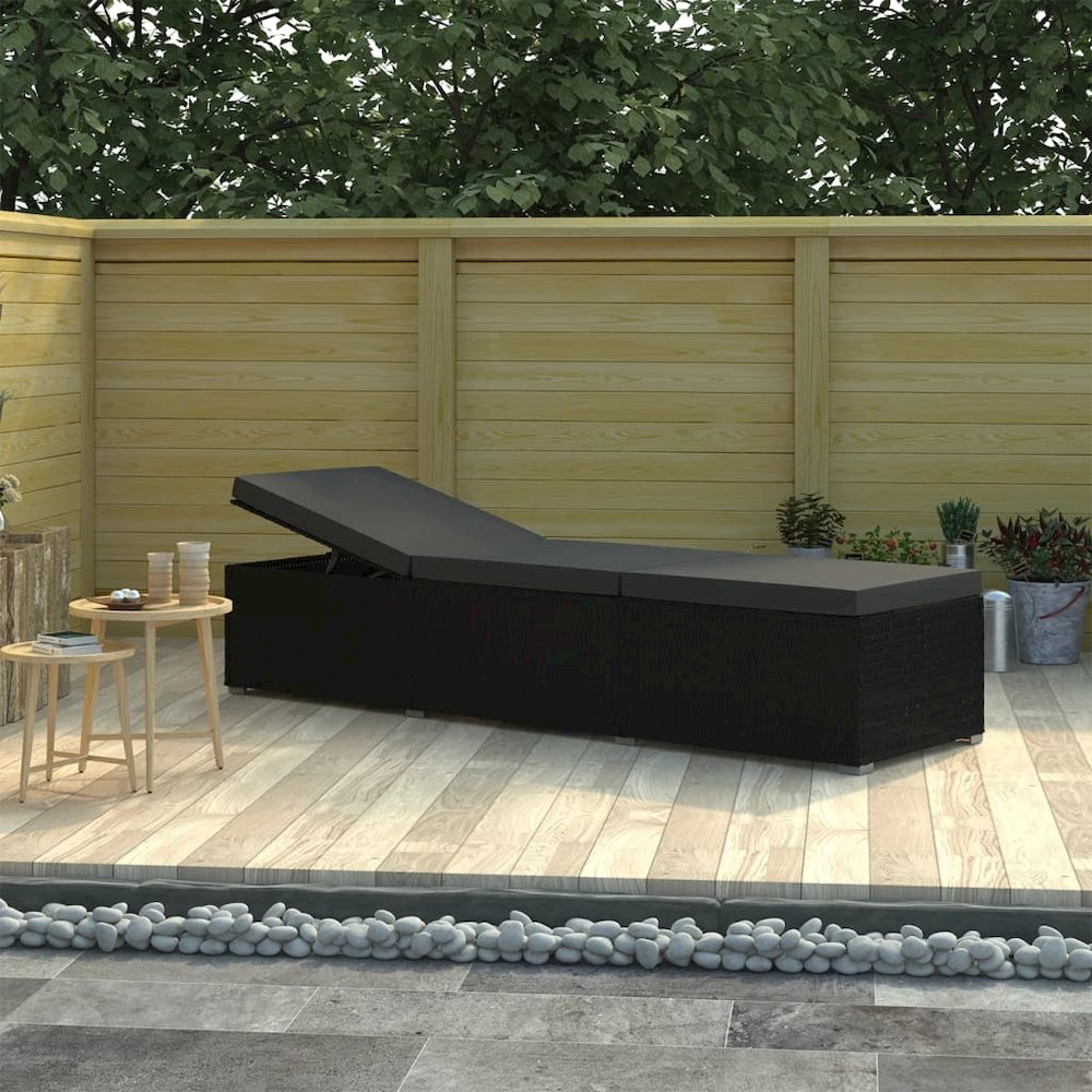 vidaXL Sun Lounger with Cushion Poly Rattan Black, 46221. Picture 1