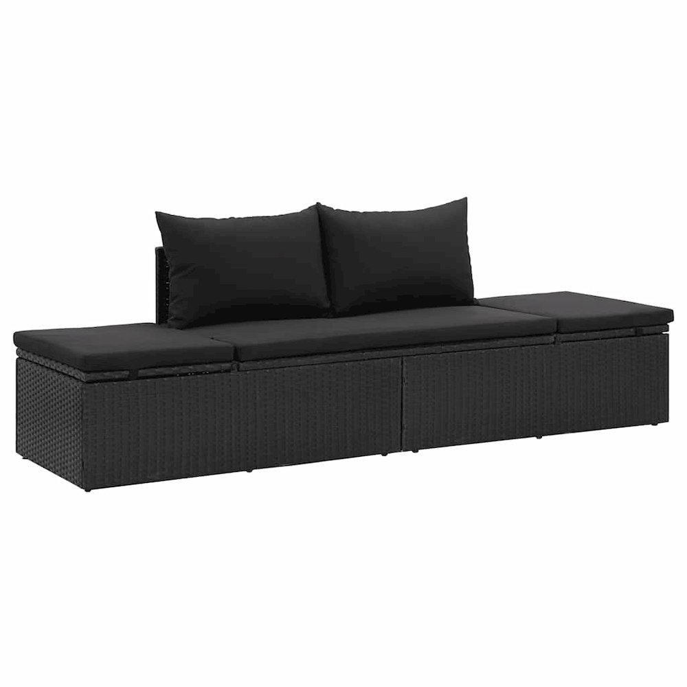 Sun Lounger Black Poly rattan, Powder-coated steel. Picture 1