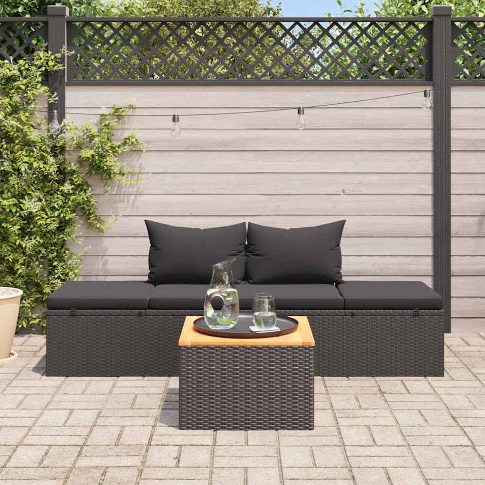 Sun Lounger Black Poly rattan, Powder-coated steel. Picture 3