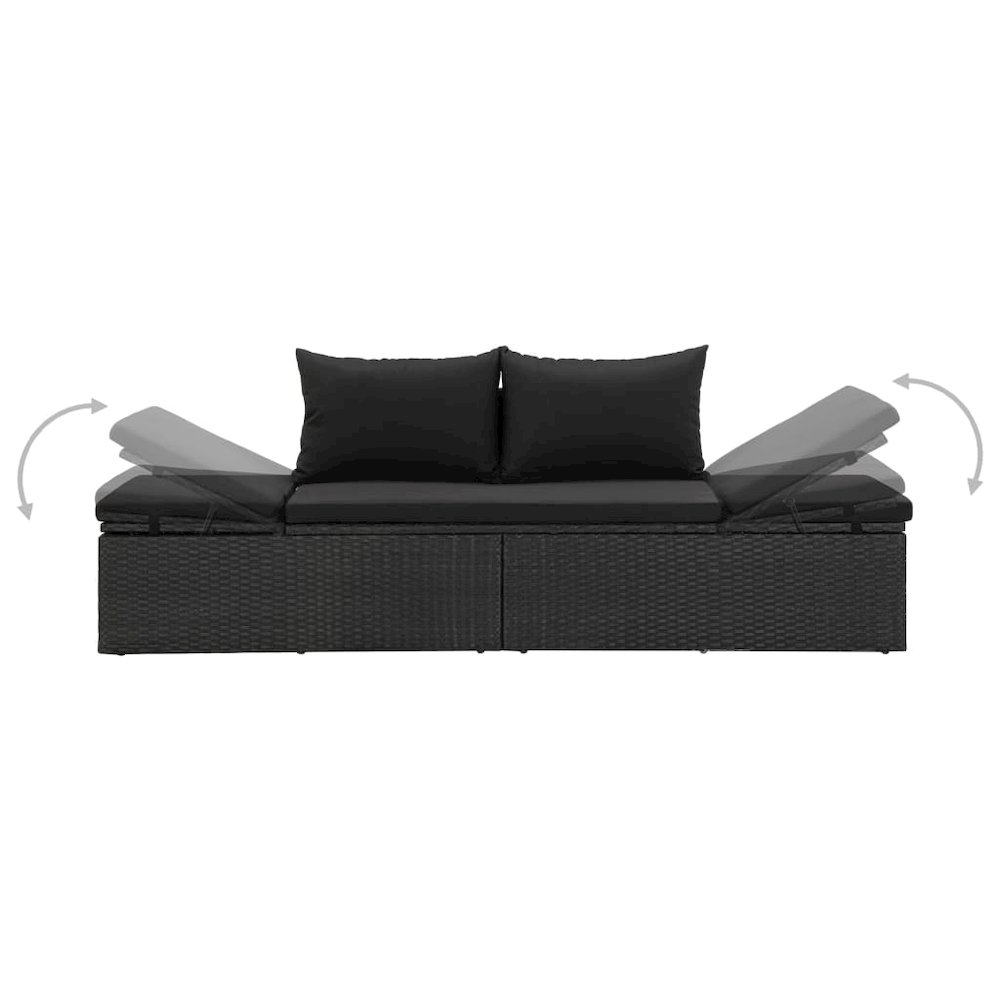 Sun Lounger Black Poly rattan, Powder-coated steel. Picture 5