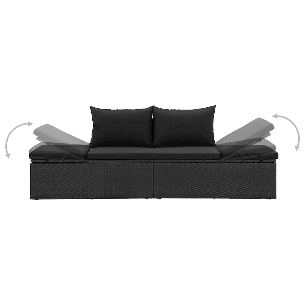 Sun Lounger Black Poly rattan, Powder-coated steel. Picture 6