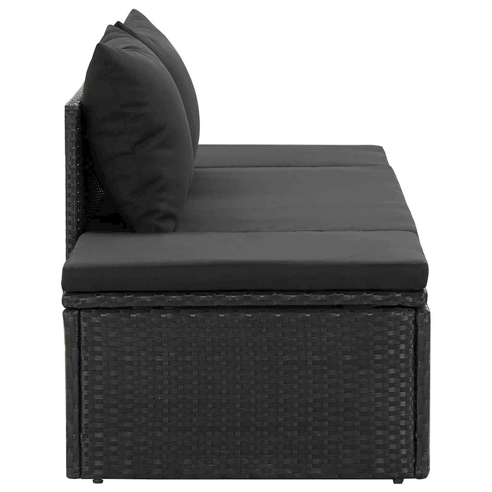 Sun Lounger Black Poly rattan, Powder-coated steel. Picture 7
