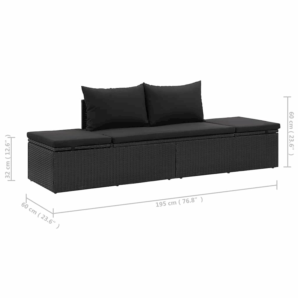 Sun Lounger Black Poly rattan, Powder-coated steel. Picture 12