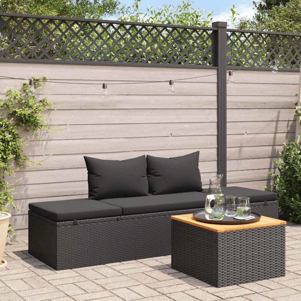 Sun Lounger Black Poly rattan, Powder-coated steel. Picture 2