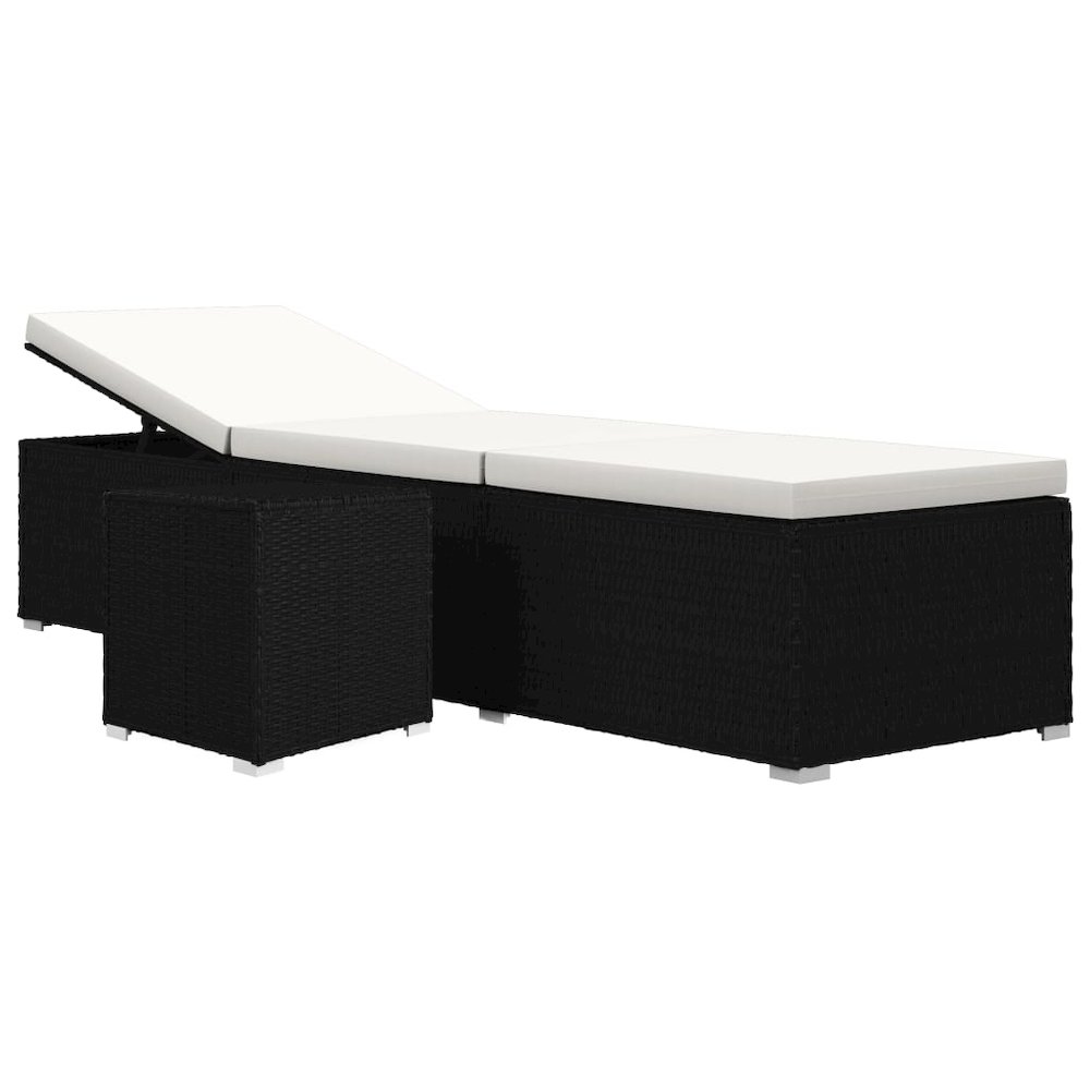 Sun Lounger Black rattan and cream white cushion. Picture 2