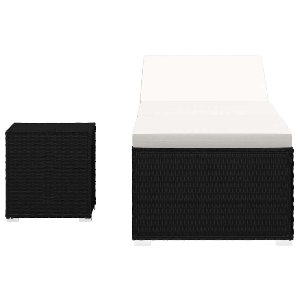 Sun Lounger Black rattan and cream white cushion. Picture 3