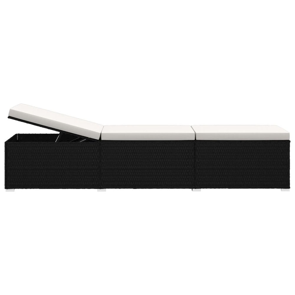 Sun Lounger Black rattan and cream white cushion. Picture 6