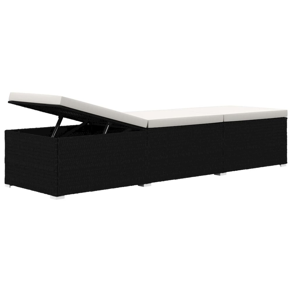 Sun Lounger Black rattan and cream white cushion. Picture 8