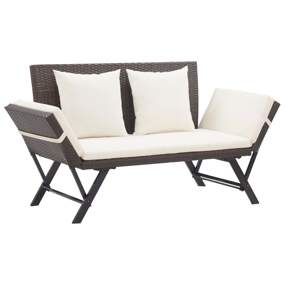Outdoor Sun Bed Brown rattan, Creamy white cushions. Picture 1