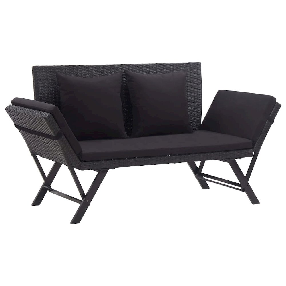 Outdoor Sun Bed Black Poly Rattan Standard Convertible Furniture. Picture 1