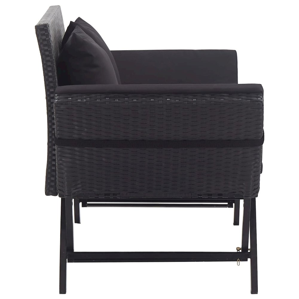 Outdoor Sun Bed Black Poly Rattan Standard Convertible Furniture. Picture 3