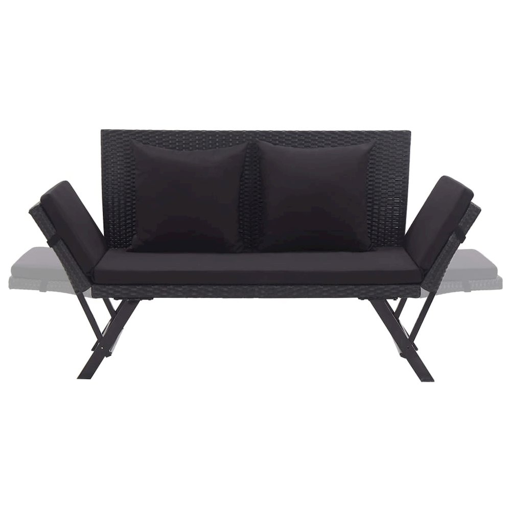 Outdoor Sun Bed Black Poly Rattan Standard Convertible Furniture. Picture 5