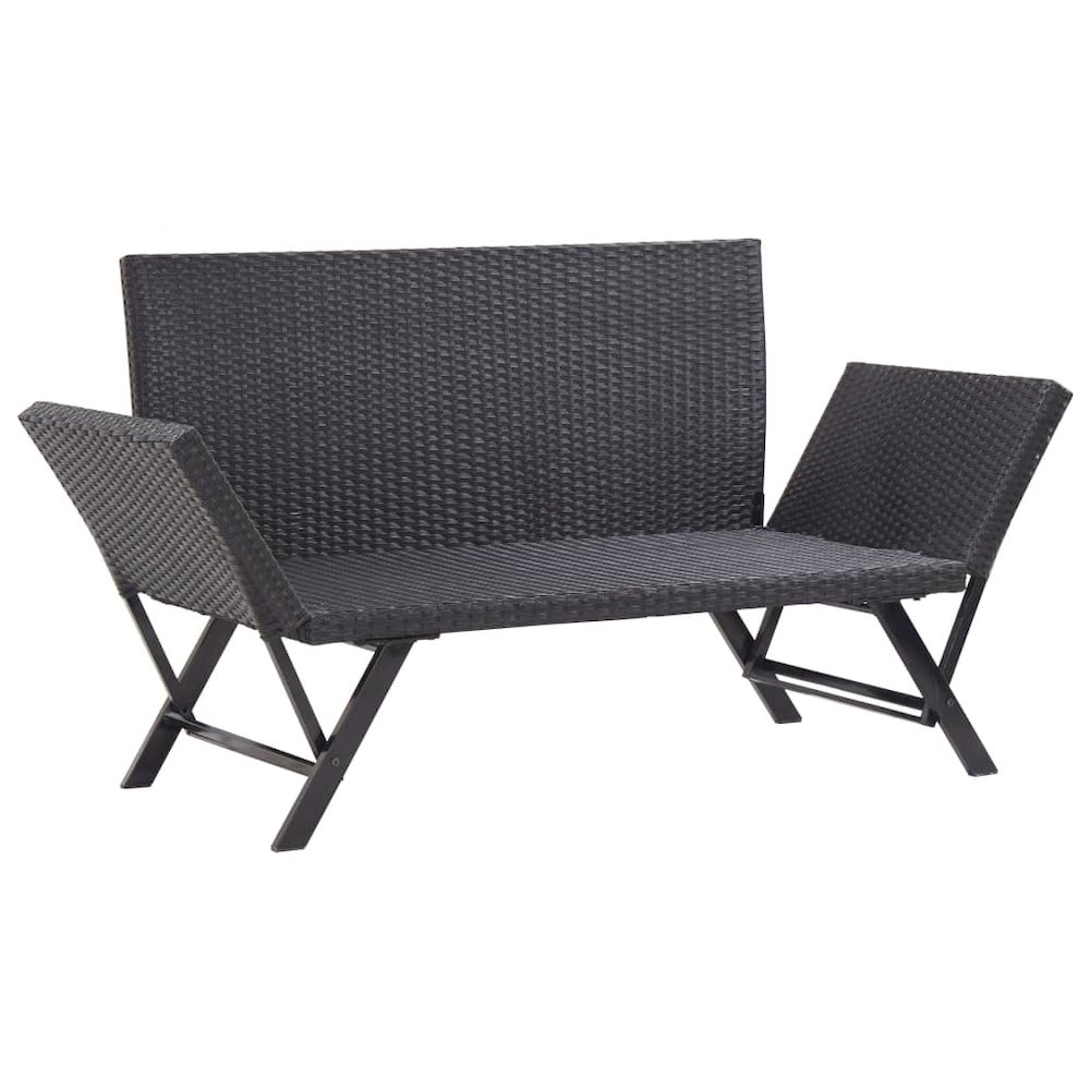 Outdoor Sun Bed Black Poly Rattan Standard Convertible Furniture. Picture 7