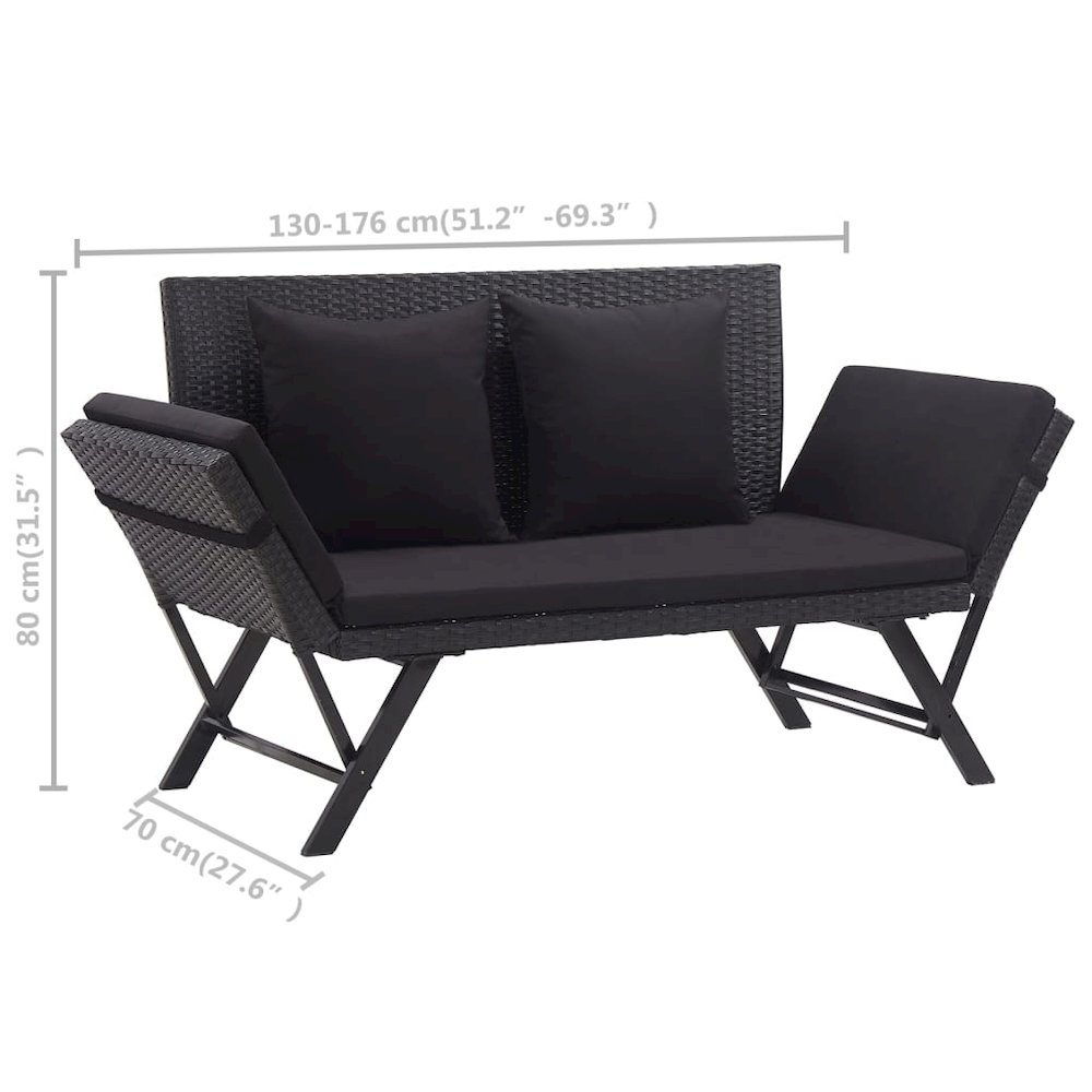 Outdoor Sun Bed Black Poly Rattan Standard Convertible Furniture. Picture 10