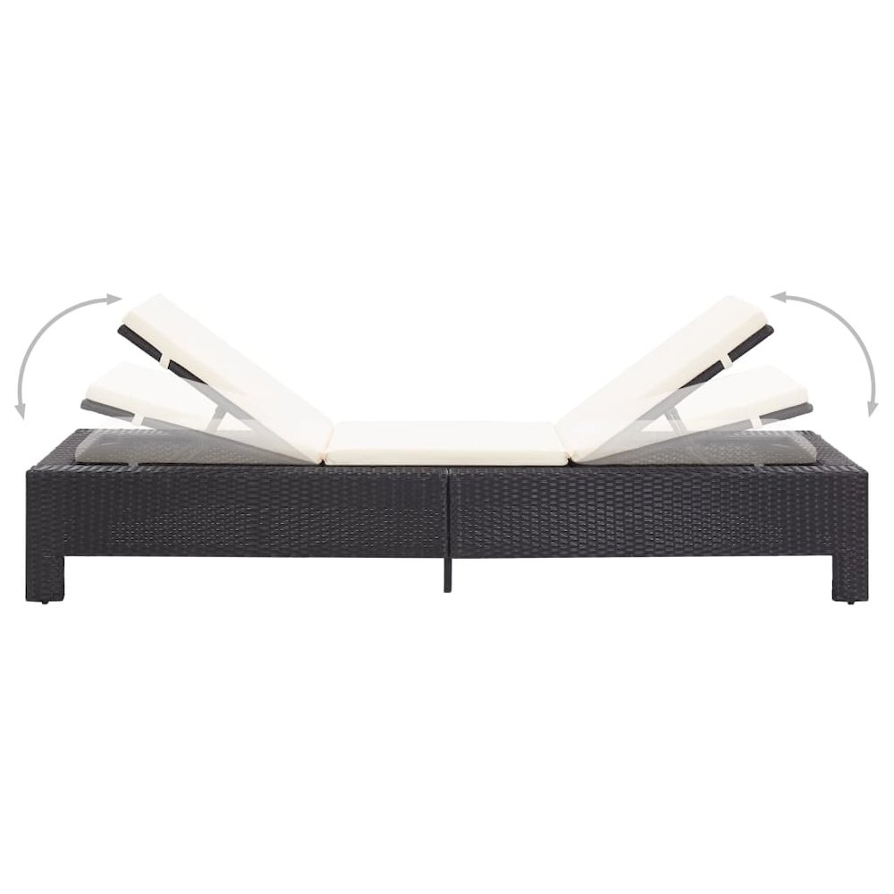 Sunbed Black rattan, cream white cushion. Picture 4
