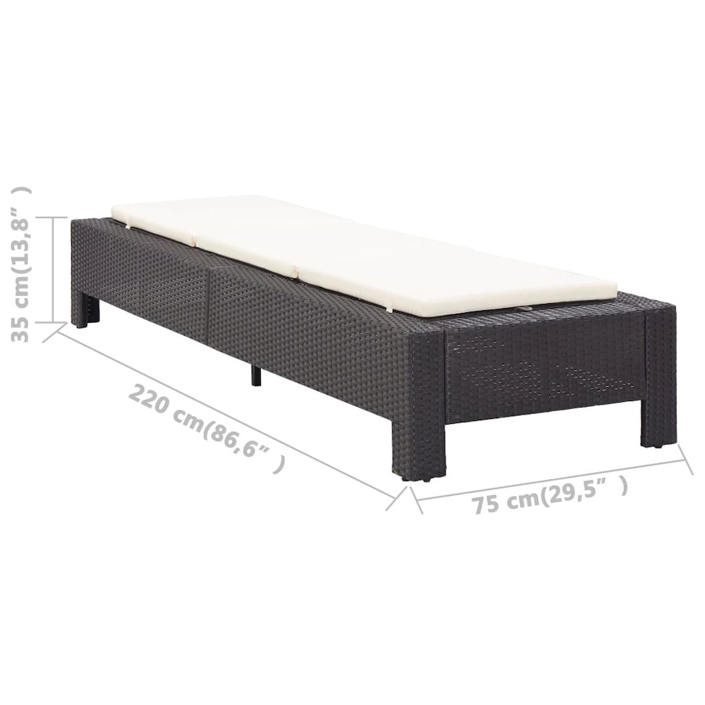Sunbed Black rattan, cream white cushion. Picture 9