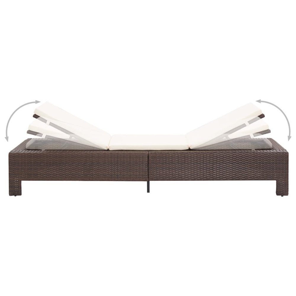 vidaXL Sunbed with Cushion Brown Poly Rattan, 46235. Picture 6