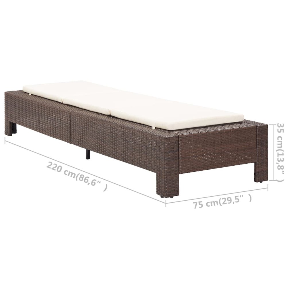 vidaXL Sunbed with Cushion Brown Poly Rattan, 46235. Picture 9