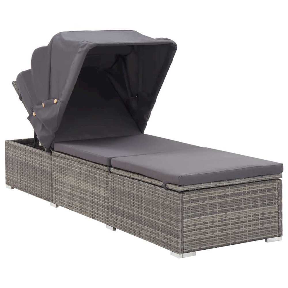 Sun Lounger Grey rattan and dark grey cushion. Picture 2