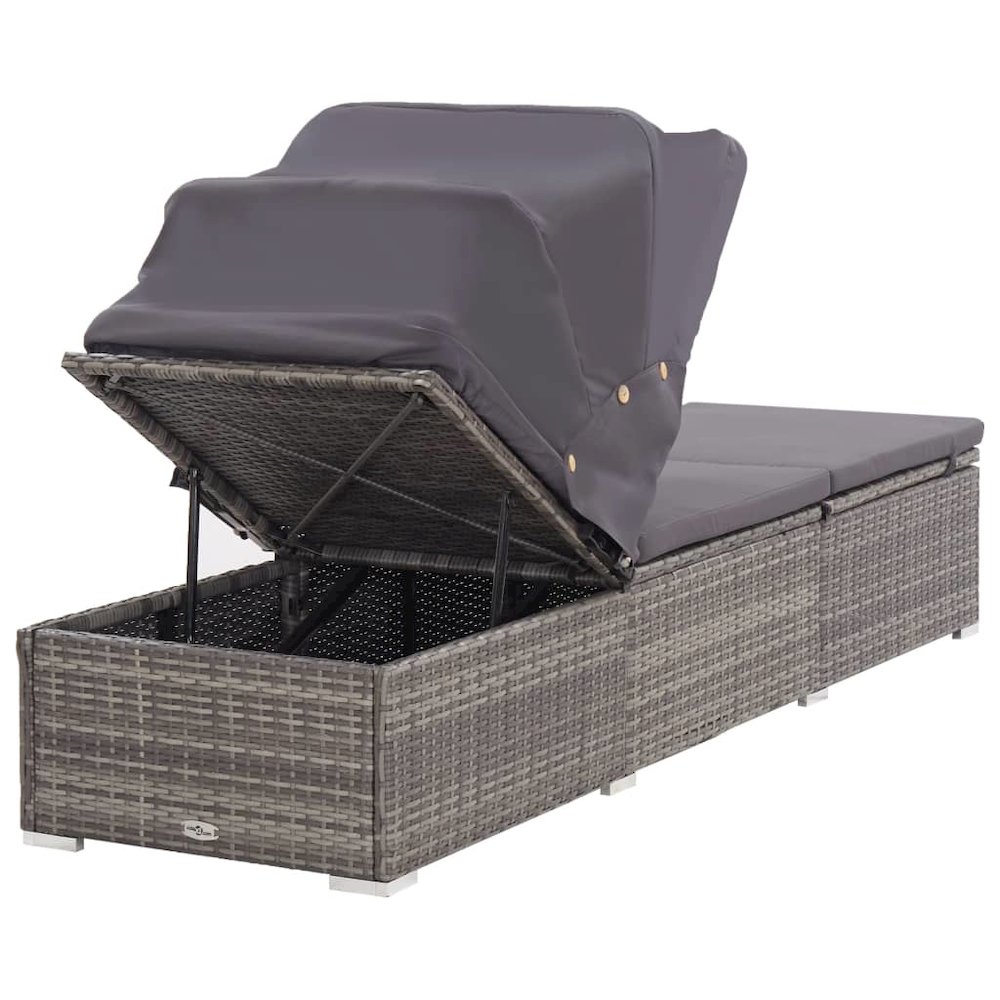 Sun Lounger Grey rattan and dark grey cushion. Picture 5